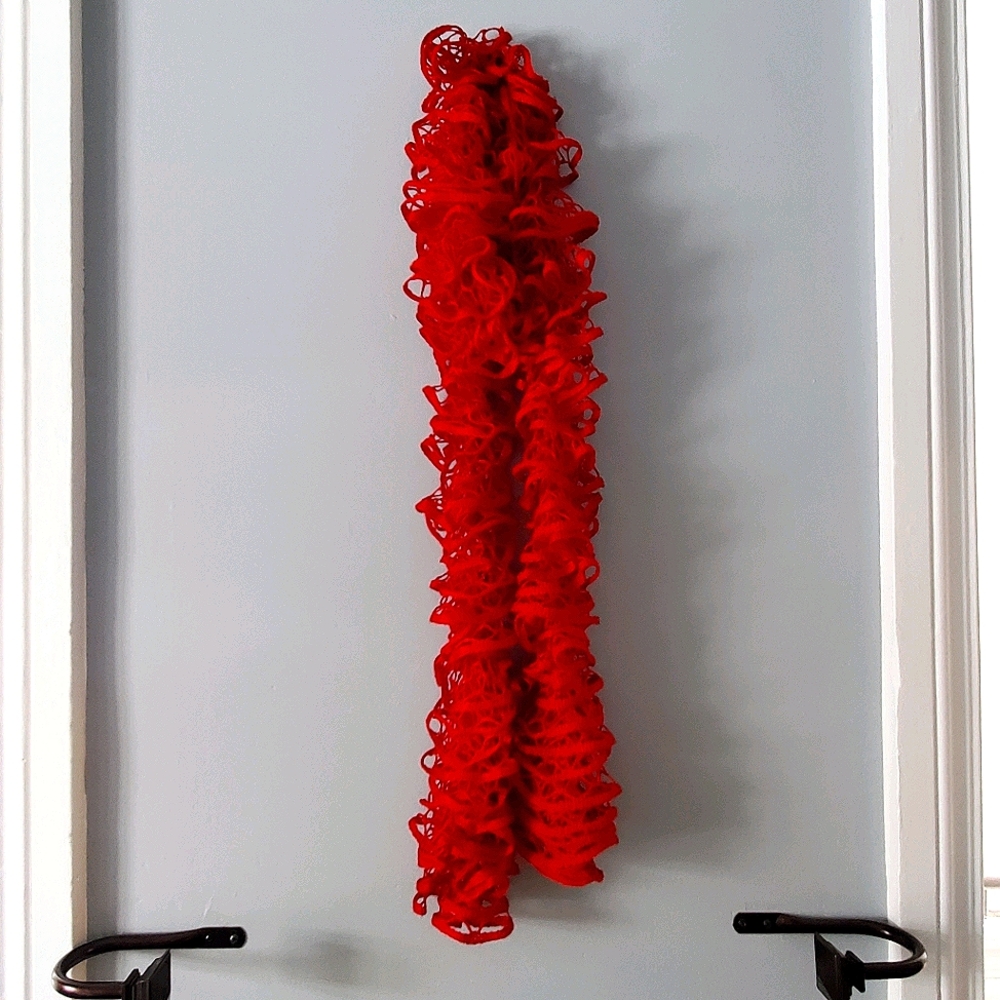 X-Long Red Crocheted Ruffle Scarf
